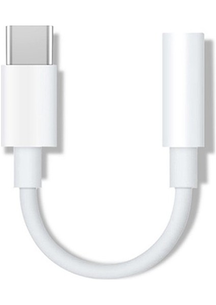 Android Type C To 3.5mm Jack Mikrofon Kulaklık Dönüştürücü 10 cm Beyaz