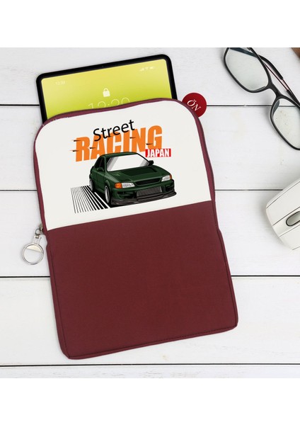 Gift Street Racing Tasarımlı Taşınabilir Koruyucu Tablet Kılıfı & Organizer Çanta - Bordo-1