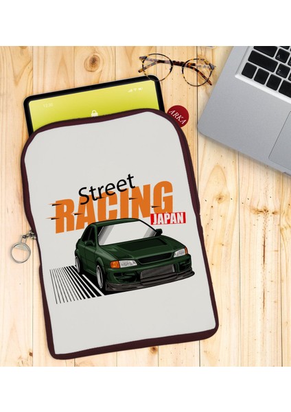 Gift Street Racing Tasarımlı Taşınabilir Koruyucu Tablet Kılıfı & Organizer Çanta - Bordo-1