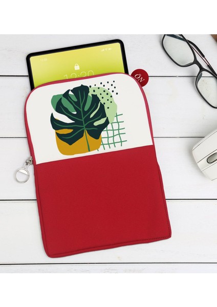 Gift Yaprak Tasarımlı Taşınabilir Koruyucu Tablet Kılıfı & Organizer Çanta - Kırmızı-1