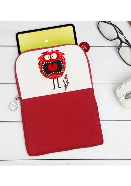 Gift Sevimli Canavar Tasarımlı Taşınabilir Koruyucu Tablet Kılıfı & Organizer Çanta - Kırmızı-1