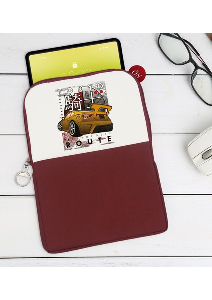 Gift Tokyo Route Tasarımlı Taşınabilir Koruyucu Tablet Kılıfı & Organizer Çanta - Bordo-1