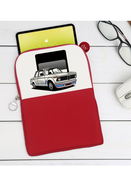 Gift Klasik Araç Tasarımlı Taşınabilir Koruyucu Tablet Kılıfı & Organizer Çanta - Kırmızı-11