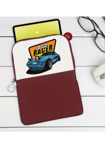 Bk Gift Street Racer Tasarımlı Taşınabilir Koruyucu Tablet Kılıfı & Organizer Çanta - Bordo-1