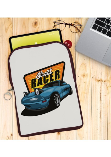 Bk Gift Street Racer Tasarımlı Taşınabilir Koruyucu Tablet Kılıfı & Organizer Çanta - Bordo-1