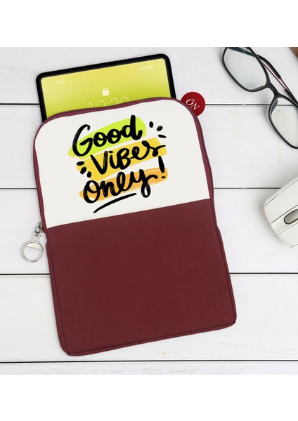Gift Good Vibes Only Tasarımlı Taşınabilir Koruyucu Tablet Kılıfı & Organizer Çanta - Bordo-1