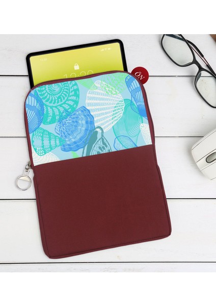 Gift Deniz Kabukları Tasarımlı Taşınabilir Koruyucu Tablet Kılıfı & Organizer Çanta - Bordo-1