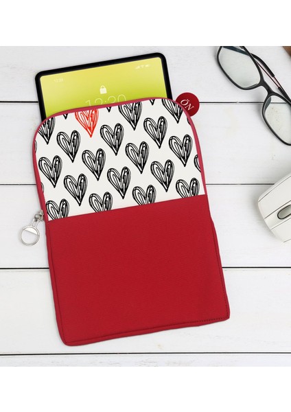 Gift Kalpler Tasarımlı Taşınabilir Koruyucu Tablet Kılıfı & Organizer Çanta - Kırmızı-1