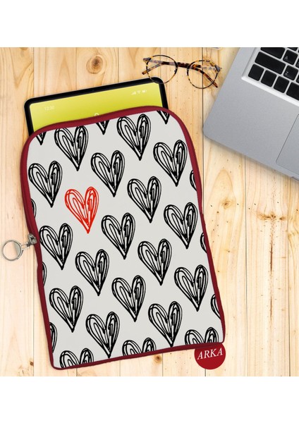 Gift Kalpler Tasarımlı Taşınabilir Koruyucu Tablet Kılıfı & Organizer Çanta - Kırmızı-1 fiyatları