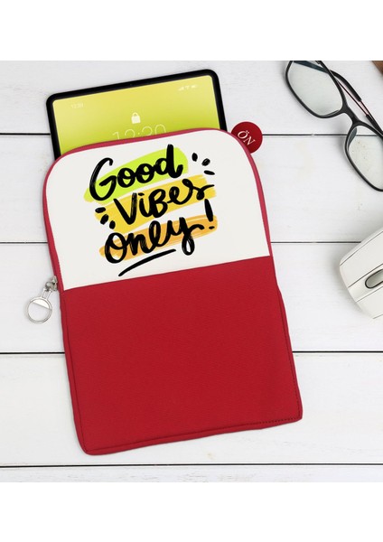 Gift Good Vibes Only Tasarımlı Taşınabilir Koruyucu Tablet Kılıfı & Organizer Çanta - Kırmızı-1