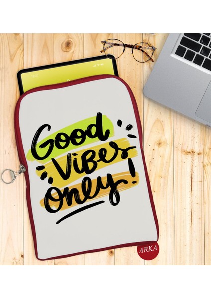Gift Good Vibes Only Tasarımlı Taşınabilir Koruyucu Tablet Kılıfı & Organizer Çanta - Kırmızı-1 fiyatları
