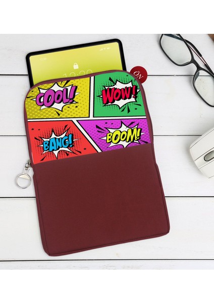 Gift Pop Art Tasarımlı Taşınabilir Koruyucu Tablet Kılıfı & Organizer Çanta - Bordo-2