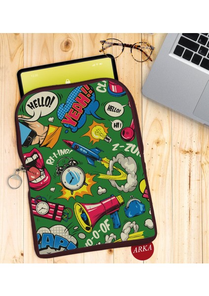 Gift Pop Art Tasarımlı Taşınabilir Koruyucu Tablet Kılıfı & Organizer Çanta - Bordo-2