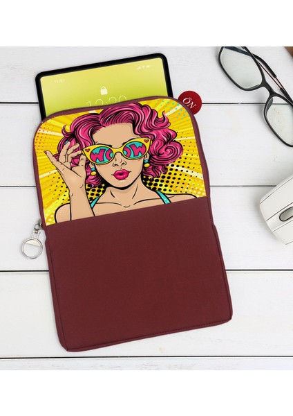 Gift Pop Art Tasarımlı Taşınabilir Koruyucu Tablet Kılıfı & Organizer Çanta - Bordo-7