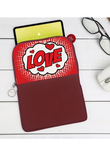 Gift Pop Art Tasarımlı Taşınabilir Koruyucu Tablet Kılıfı & Organizer Çanta - Bordo-5