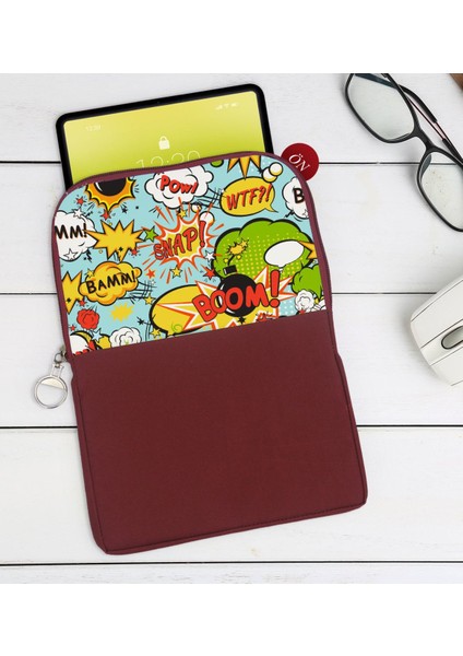 Gift Pop Art Tasarımlı Taşınabilir Koruyucu Tablet Kılıfı & Organizer Çanta - Bordo-3