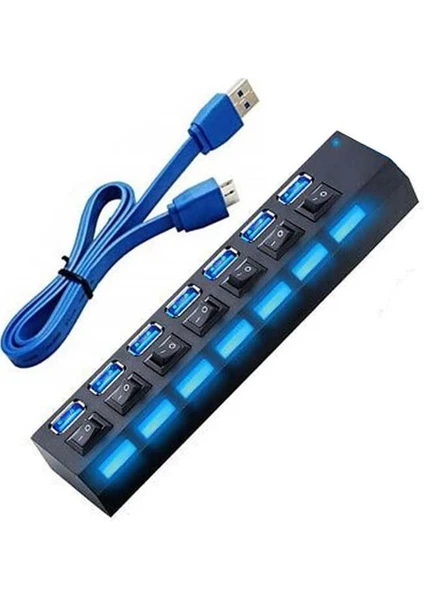 2102 7 Port USB 3.0 Hub Çoklayıcı Çoğaltıcı On/off Anahtarlı