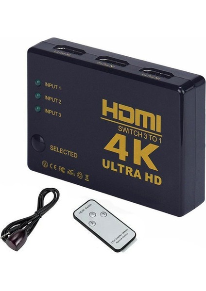 2127 4k Hdmi Çoklayıcı Çoğaltıcı Switch Splitter 3 Port Kumandalı Ultra Hd