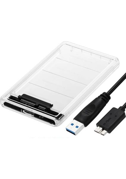 2135 USB 3.0 2.5 Sata HDD Harddisk Kutusu Şeffaf - Harici HDD Hard Disk Kutusu - Vidasız Montaj