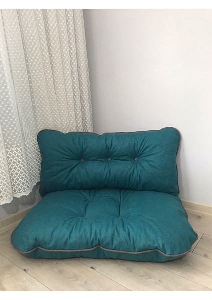Puf Lacivert Ekose Desen Petek Önü Palet Yer Minderi Ikili Takım