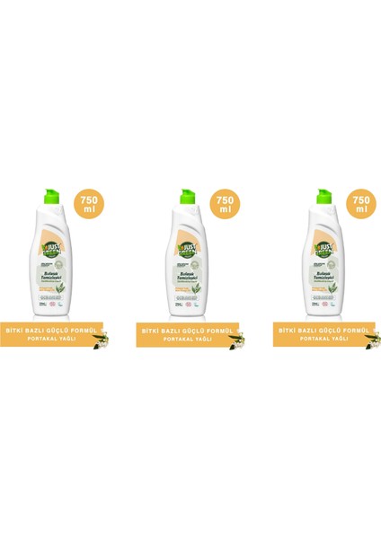 Just Green Organic 3'lü Elde Bulaşık Deterjanı 3 x 750ml