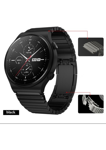 Huawei Watch Gt2 Pro Uyumlu 46MM Porshe Design Metal Paslanmaz Çelik Kordon Siyah