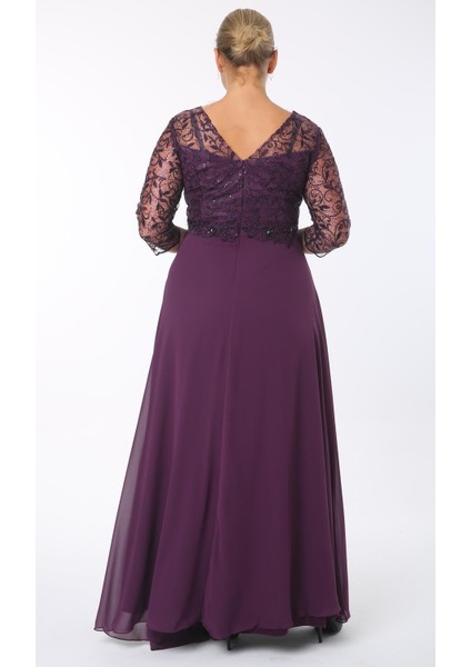 Büyük Beden 3175 Patlıcan Uzun Abiye Elbise indirimleri