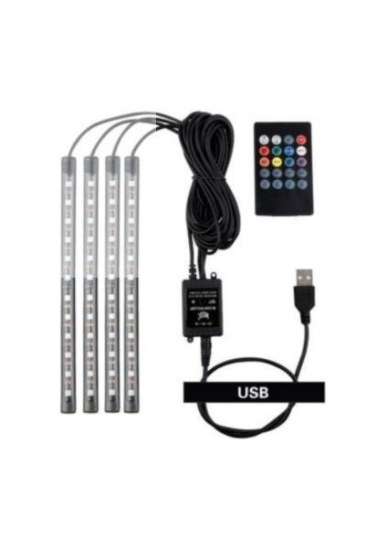 Auto Ampulance Usb Girişli 12 Ledli Araç Içi Ayak Altı Sese Duyarlı Rgb Şerit Led Aydınlatma