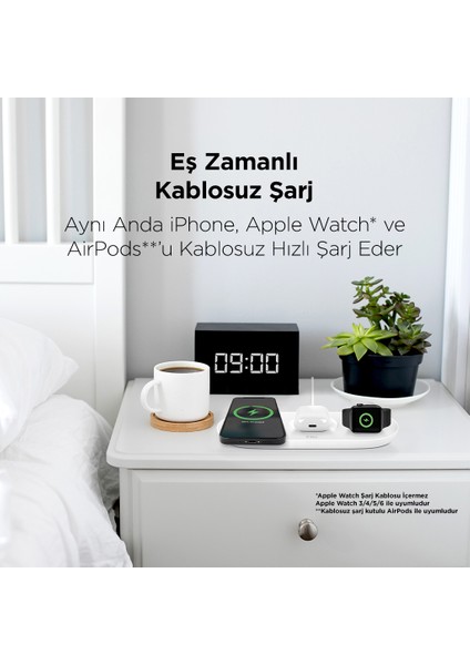 Smartcharger Air iPhone Uyumlu+Apple Watch Uyumlu+AirPods Kablosuz Hızlı Şarj Aleti ve Pd 20W Seyahat Şarj Aleti