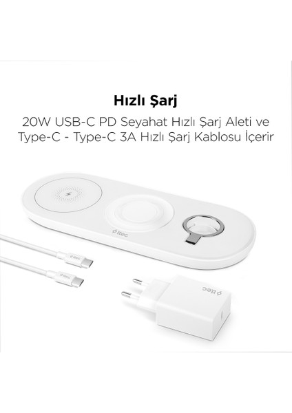 Smartcharger Air iPhone Uyumlu+Apple Watch Uyumlu+AirPods Kablosuz Hızlı Şarj Aleti ve Pd 20W Seyahat Şarj Aleti