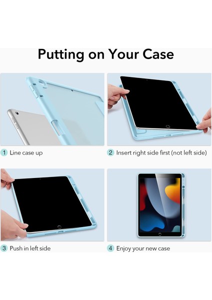 Apple iPad 7. Nesil 10.2 Kılıf Kalem Bölmeli Şeffaf Case A2197 A2198 A2200 Açık Mavi