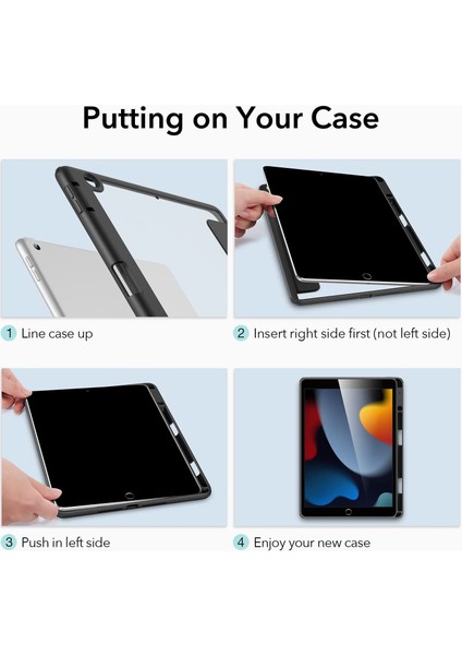 Apple iPad 9. Nesil 10.2" Kılıf Kalem Bölmeli Şeffaf Case A2602 A2603 A2604 A2605 Lacivert