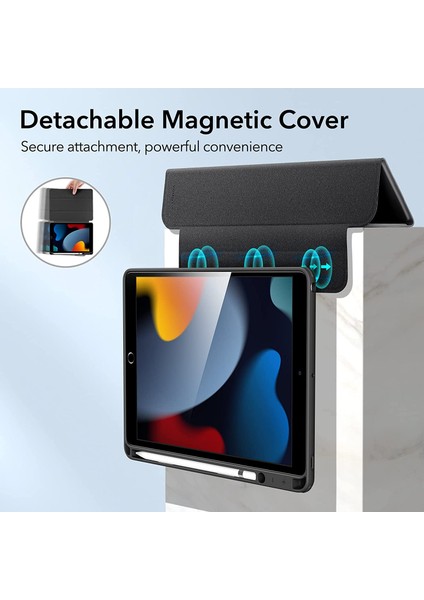 Apple iPad 9. Nesil 10.2" Kılıf Kalem Bölmeli Şeffaf Case A2602 A2603 A2604 A2605 Lacivert
