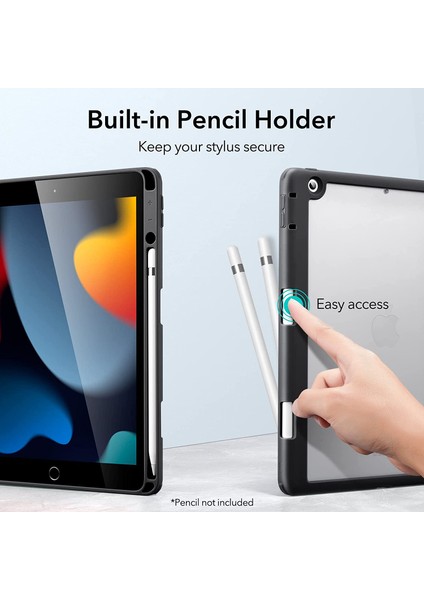 Apple iPad 9. Nesil 10.2" Kılıf Kalem Bölmeli Şeffaf Case A2602 A2603 A2604 A2605 Lacivert