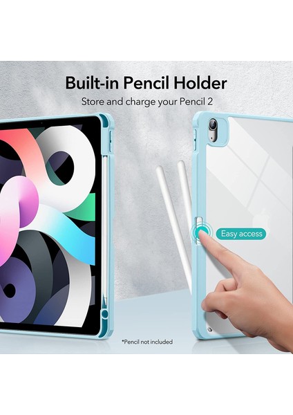 Apple iPad Pro 12.9 3. Nesil Kılıf Kalem Bölmeli Şeffaf Case A1876 A2014 A1895 A1983 Açık Mavi