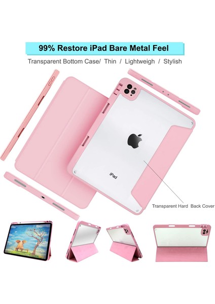 Apple iPad Pro 12.9 6. Nesil 5. Nesil 2021 2022 Kılıf Kalem Bölmeli Şeffaf Case A2378 A2379 A2461 A2462