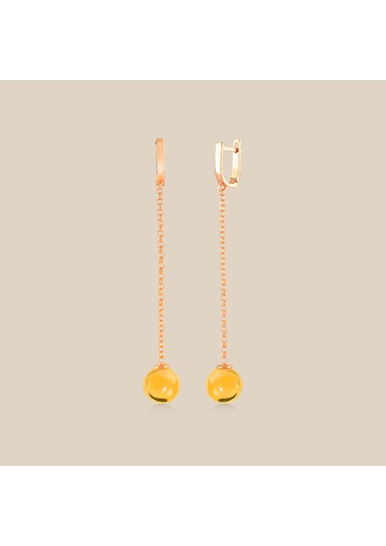 Tek Taşlı Gümüş Kehribar Damla Küpe