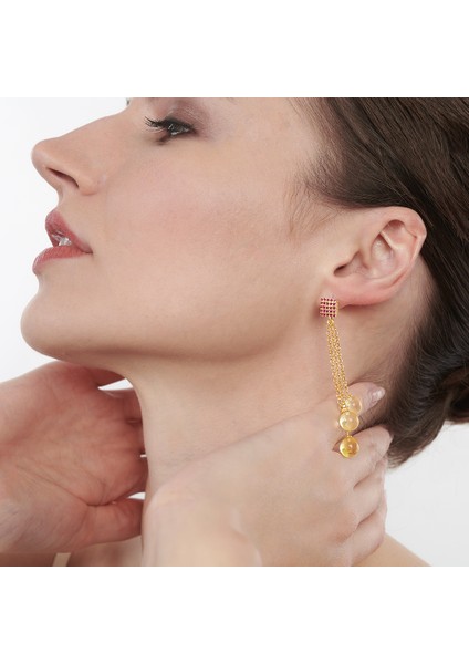 Üç Taşlı Gümüş Kehribar Damla Küpe fiyatları