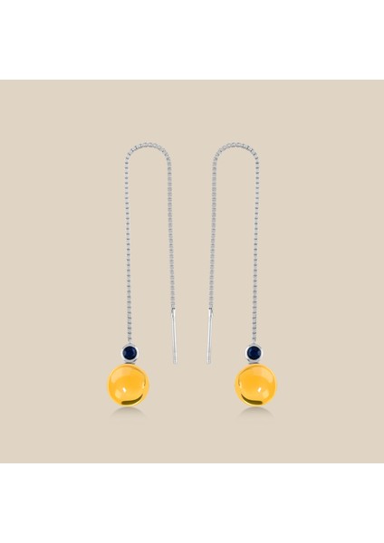 Sallantılı Gümüş Kehribar Zincir Küpe