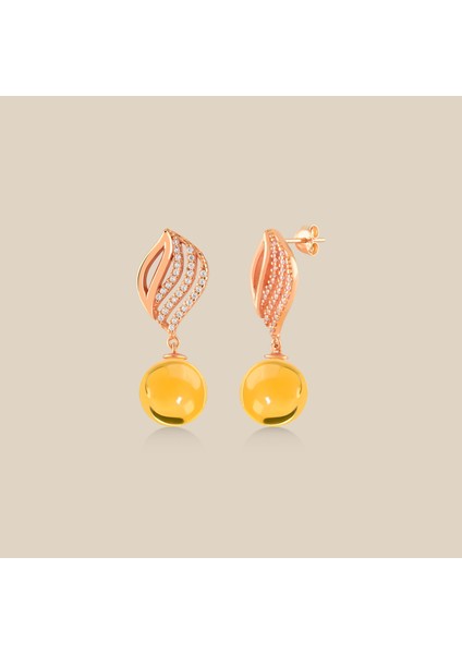 Zarif Gümüş Kehribar Küpe