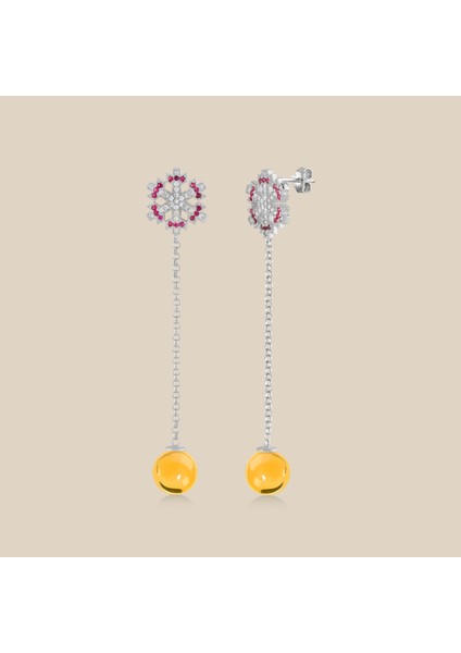 Kar Tanesi Gümüş Kehribar Küpe