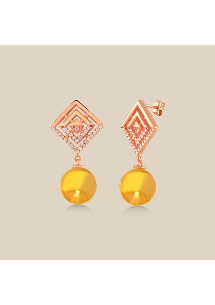 Karo Figürlü Gümüş Kehribar Küpe