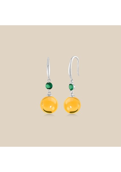 Swarovski Taşlı Gümüş Kehribar Küpe