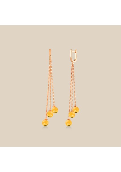 Üç Taşlı Gümüş Kehribar Damla Küpe