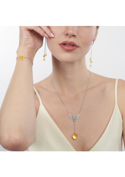 Üç Taşlı Gümüş Kehribar Damla Küpe fiyatları