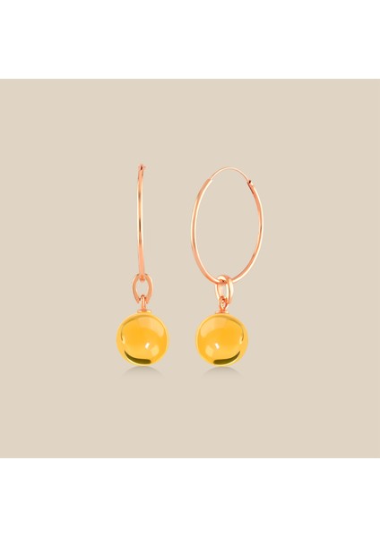 Gümüş Kehribar Halka Küpe