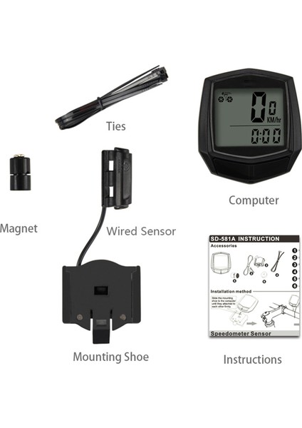 Kilometre Göstergeli LCD Ekranlı Bisiklet Bilgisayarı - Siyah (Yurt Dışından)