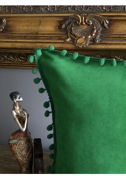 Yeşil Ponponlu Yeşil Yastık Kılıfı Model-2 (Kare) modelleri