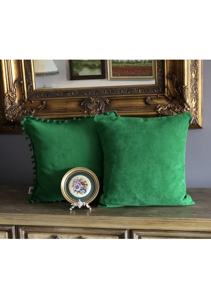 Yeşil Ponponlu Yeşil Yastık Kılıfı Model-2 (Kare) indirimleri