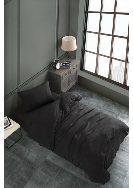 Akfil Pamuklu Siyah Tek Kişilik Nevresim Takımı (Lastiksiz Çarşaflı)